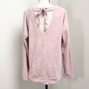 A New Day Soft Pink Womens Sweater L Cozy Fuzzy Tie Back Coquette Casual Relaxed